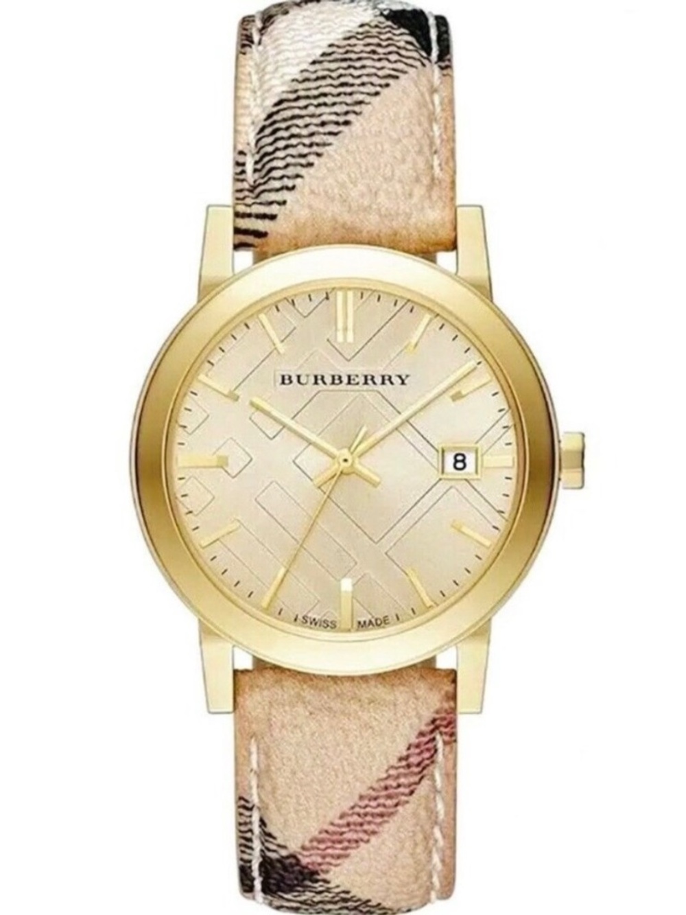 Burberry Gold Multicolor Leather Band Watch